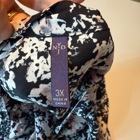 NYDJ Women 3X Printed Top Blouse Lightweight Black Pink 3/4 Sleeve Flowy Shirt - Picture 4 of 9